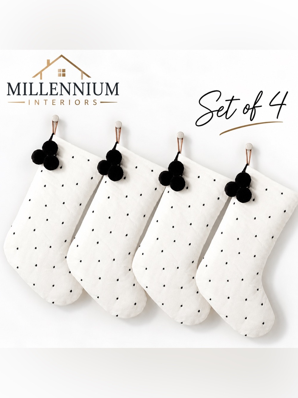 Hearth & Hand with Magnolia White & Black Set of 4 Rustic Star Holiday Stocking